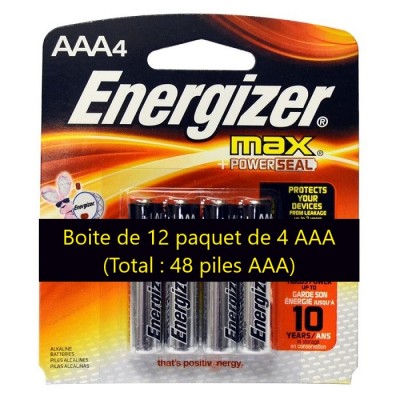 Piles AAA Alcaline Energizer Max Power Seal (paquet de 4) boite de 12